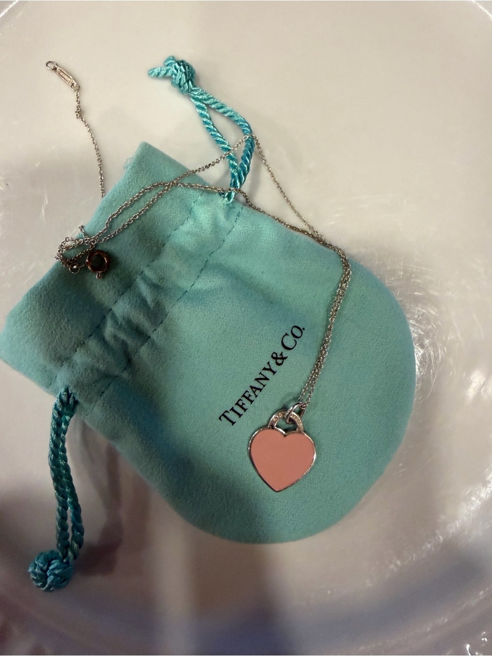 Tiffany & Co. Pink Heart Pendant Necklace in Sterling Silver